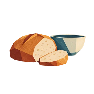 A loaf, a slice of bread and a plain bowl.