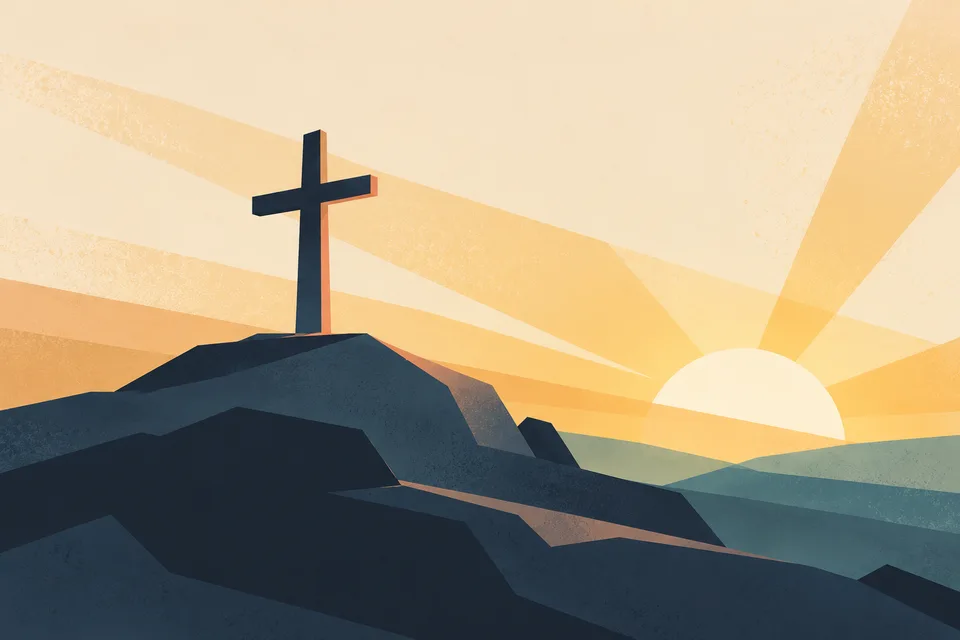 A cross on a hill as the sun rises.