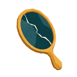 A small mirror with a crack across its surface.