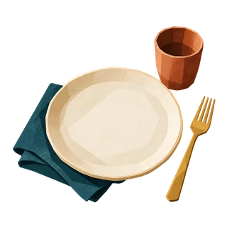 A place setting ready for someone to join a meal.