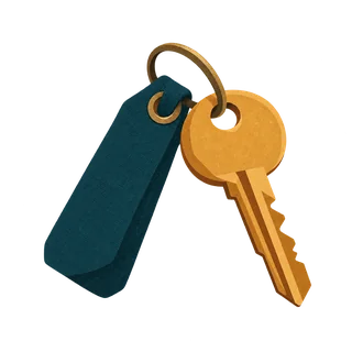 A house key on a tag.