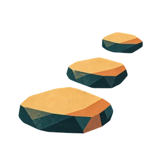 Three stepping stones leading onwards.