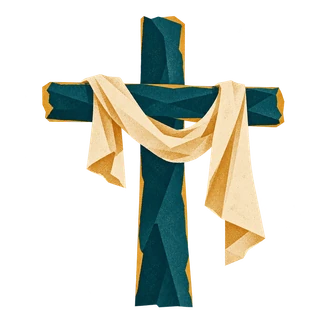 An empty cross with a cloth draped over its crossbar.