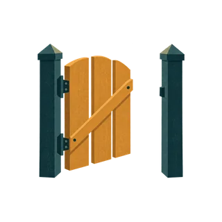 A wooden gate standing open.