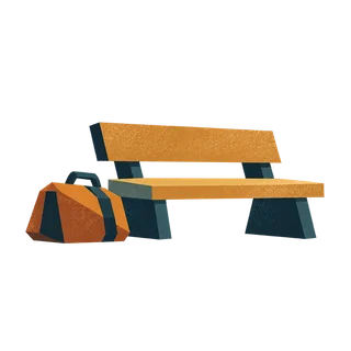An empty bench with a bag set down beside it.