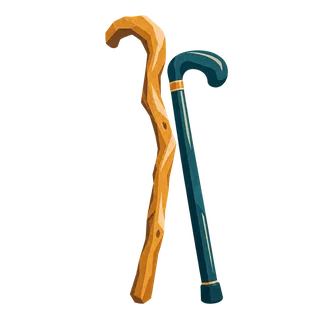 Two different walking sticks resting side by side.