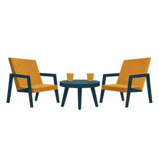 Two empty chairs at a table, an invitation to talk.